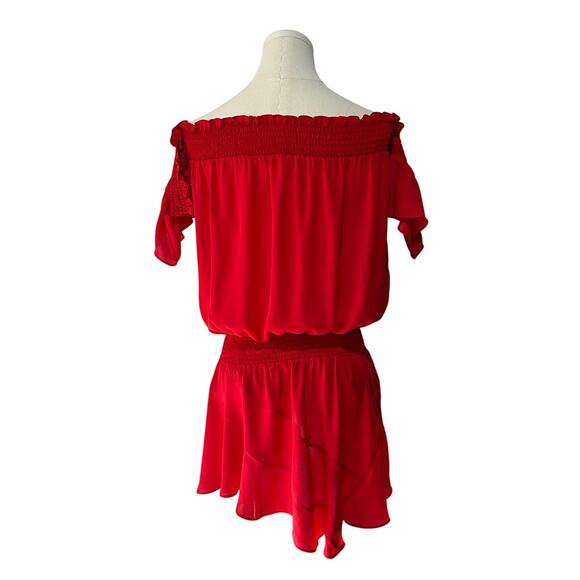 Amanda Uprichard Off Shoulder Smock Waist Red Lined Mini Dress Measures Sml/Med - Picture 3 of 11